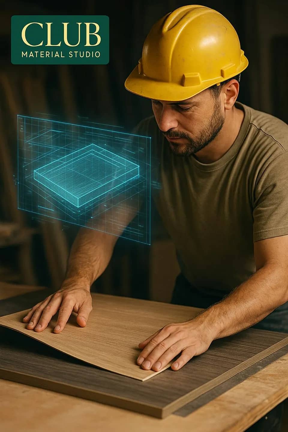 Craftsman working a veneer sheet